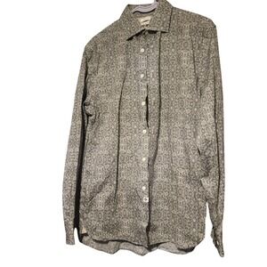 Joseph Abboud Mens Med 100% Cotton Gray and White Floral Button Down Shirt